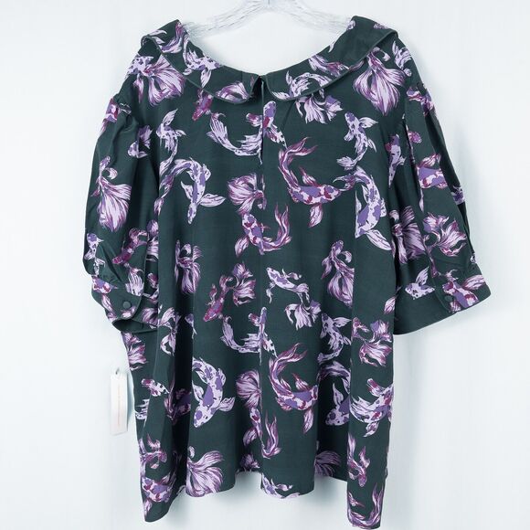 ModCloth Passing Through a Dream Top Emerald Koi Fish Womens 4X Novelty Print - Picture 2 of 13